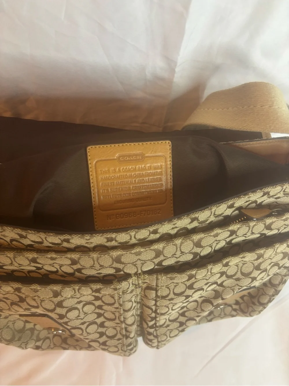 Coach Men's Signature Canvas Crossbody Messenger in Tan and Brown